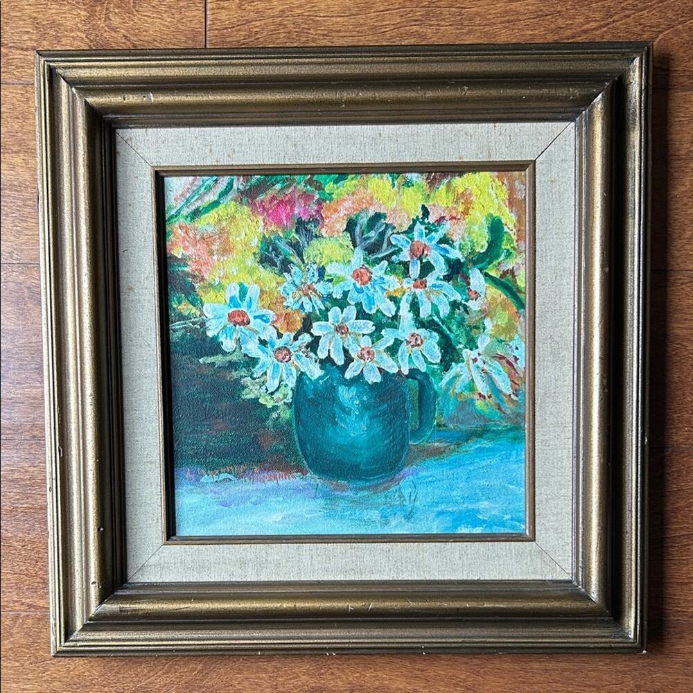 Vintage Colorful Floral Painting, 1979, Signed by Artist